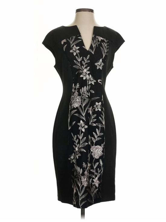 connected apparel Dresses & Skirts - connected apparel Black Midi Dress with Silver Floral Embroidery